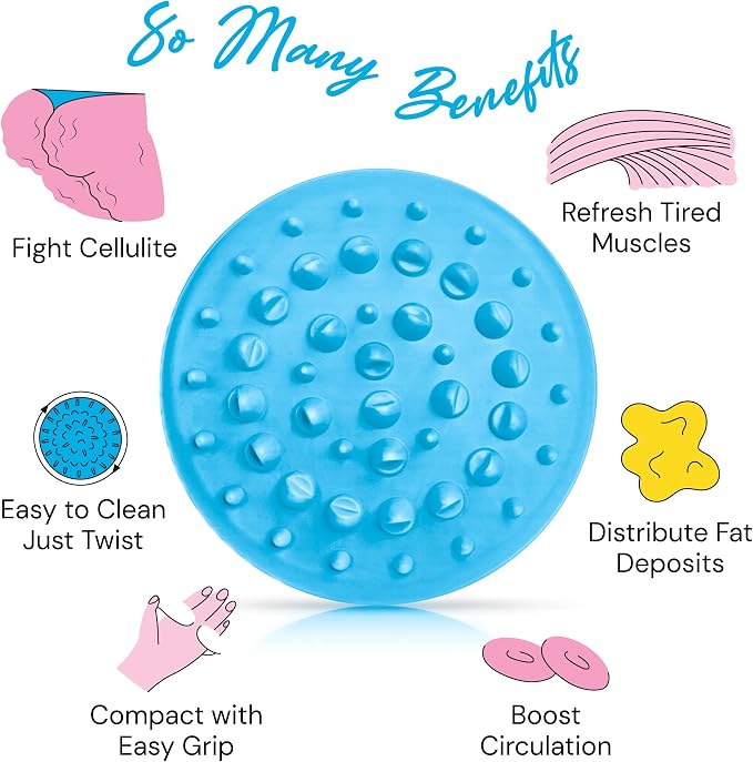 Scala Cellulite Massager Silicone, Bath Scrubber for Smoother Skin Aqua | Silicone nodules exfoliate, cellulite remover, body massager Tool, exfoliator, fat roller use with creams and Oils