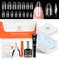 modelones X Nail Gel Kit , Solid Glue Prep Dehydrator UV Light Clipper | 510Pcs Nail Tips Almond Upgrade 15Sizes Medium Almond Press on Tips Etch for Easy Extension DIY Women Gift