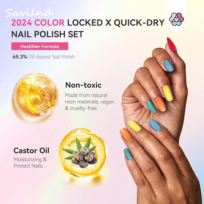 SAVILAND 36 Colors Nail Polish Set Quick Dry: Brown Black Glitter Locked X Tech Regular Pastel Nail Polish Kit Fingernail Polish with Top Base Polish Coat 39 Pcs Home Salon Travel Set