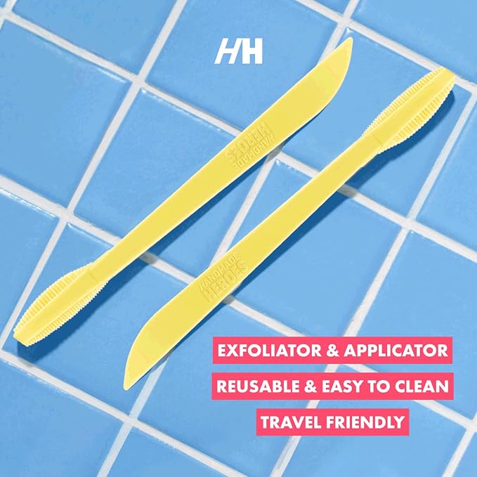 Handmade Heroes Lip Scrub Brush - Reusable Lip Exfoliator, 2pc | Gentle Exfoliant, Use with Sugar Lip Scrub, For Chapped, Dry and Dark Lips, Lip Scrubber Yellow