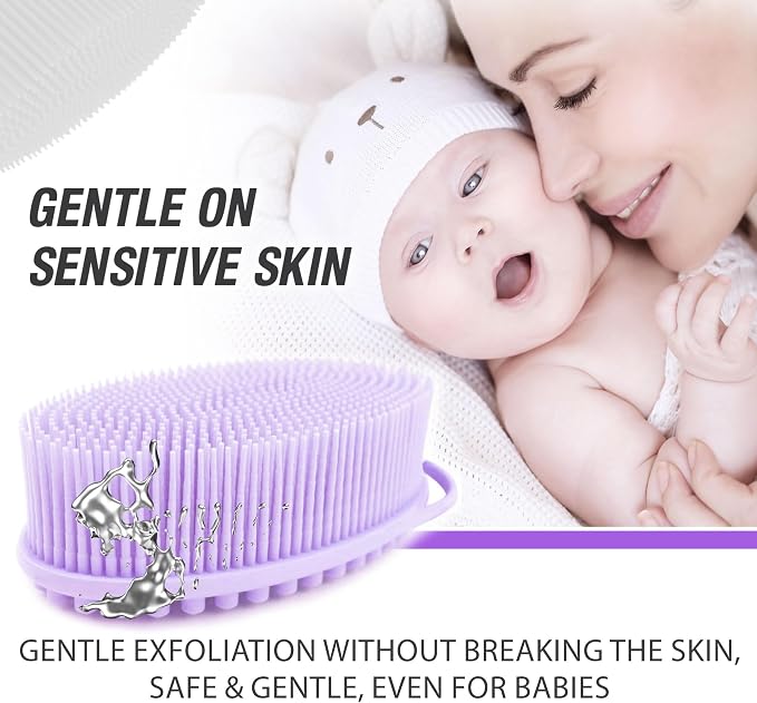 Avilana Silver-Infused Green and Lavender Silicone Body Scrubber Bundle - Serene and Soothing Dual-Tone Set