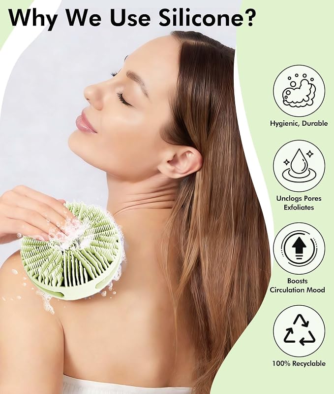 3 Pack Silicone Shower Brush, Dual-Sided Exfoliating Body Scrubber for Women Men, Gentle Bath Brush for All Skin Types with Rich Foaming