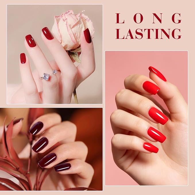 CANNI 9ML Red Gel Nail Polish Set, 6 Dark Red Shades UV LED Soak Off | Smooth Application • Highly Pigmented • Glossy Finish • Long-Lasting Wear • Nail Art • Salon DIY Manicure • Easy Application