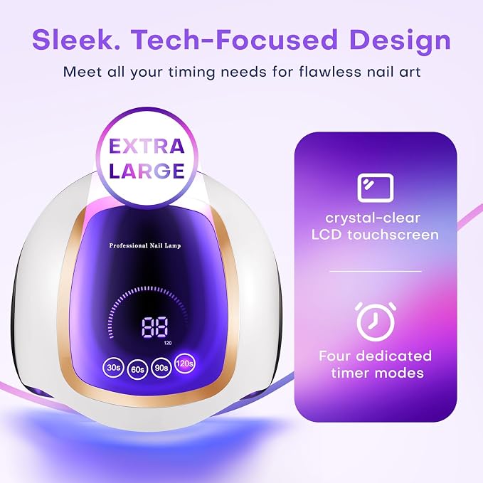 UV Nail Lamp, 180W LED Nail Dryer for Gel Polish, Touch Screen, 42 Beads | Auto Sensor Curing Light with LCD Display and 4 Timer Settings, Fast, Even Curing for Salon Use and Home DIY Manicure
