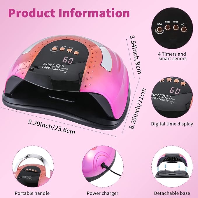 268W UV LED Nail Lamp | Fast Curing, 57Pcs Lamp Beads, 4 Timers