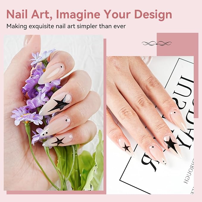JODSONE Gel Nail Kit Long Almond Nail Tips 480PCS Mini Rechargeable Nail Lamp Pre Shaped Clear Full Cover Fake Nails Tips with Nail Glue & Top Coat U V LED Curing Lamp DIY Manicure Gifts for Women
