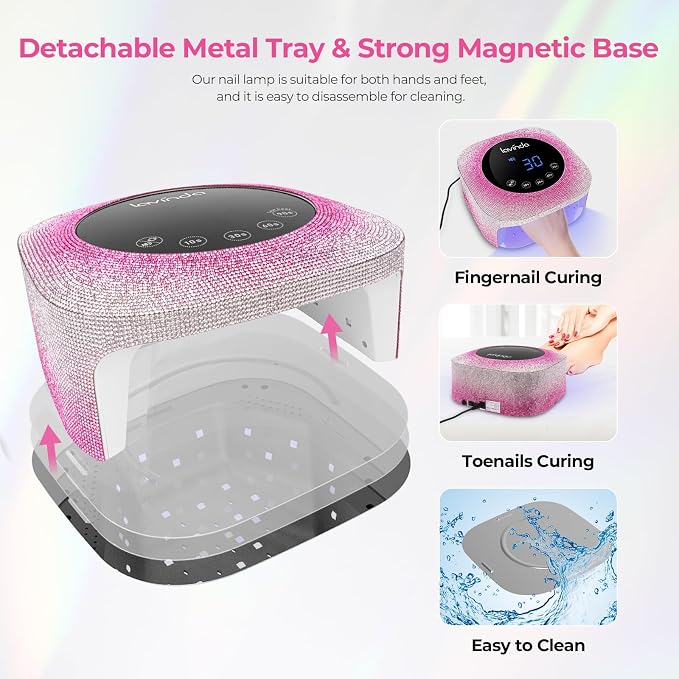 Lavinda UV Nail Lamp, 54W UV Light for Gel with Rhinestones, Plug-in LED Nails Light Dryer for Gel Polish, Fast Curing Lamp for Salon Home Use, Gradient Pink
