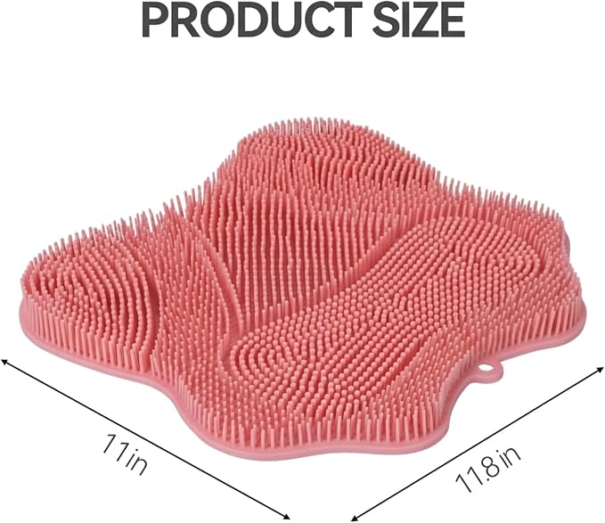ozner Silicone Shower Foot Scrubber Mat,Back Washer Bath Wash Pad Exfoliating & Massage, Wall Mounted Slip Strong Suction Cups for Use in Cleaner Men and Women (Pink)
