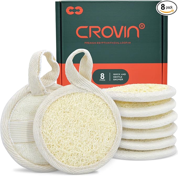 Premium Exfoliating Facial Loofah Pads, Natural Luffa Face Scrubber and Cleansing Face Sponge for Easily and Effectively Clean Up Your Face-8 Count (1 Pack)