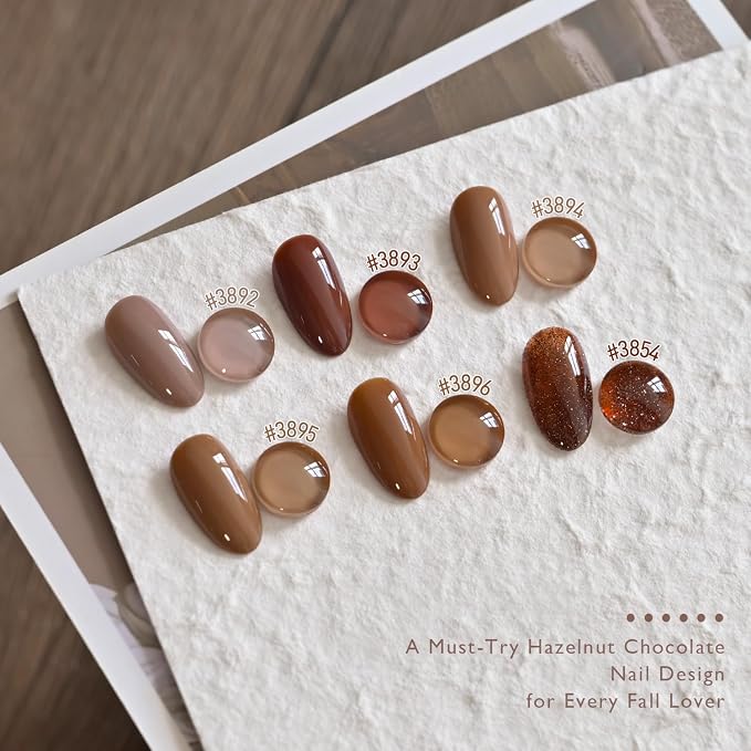 GAOY Hazelnut Chocolate Gel Nail Polish, 6 Colors Brown Nail Polish Set, Soak Off UV Cure Gel for DIY Manicure at Home and Salon