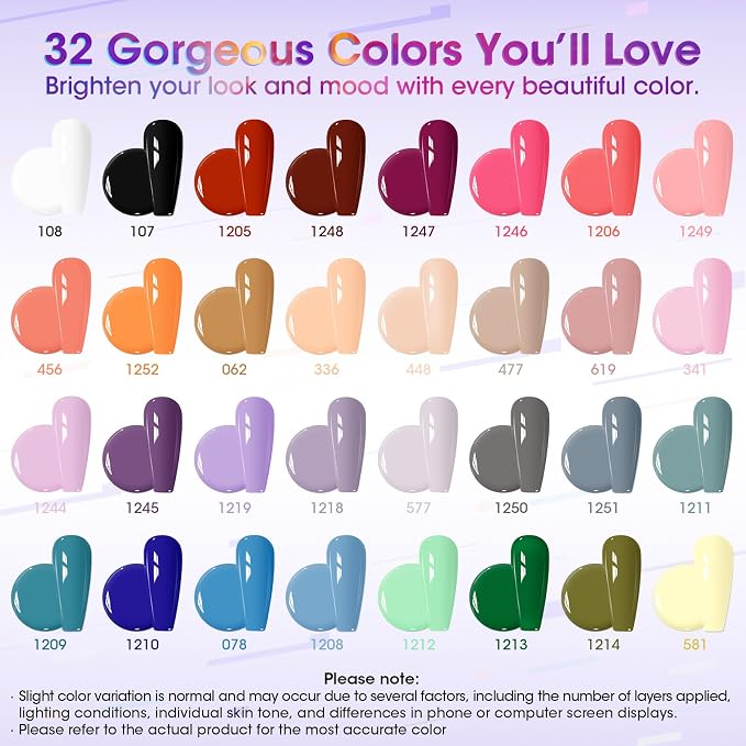 GELLEN Gel Nail Polish Kit With UV Light, 71PCS Set With 32 Colors | 54W UV/LED Lamp, 32 All-Season Colors, Base And Glossy, Matte, Glitter And Cat Eye Top Coats For DIY Home Manicures