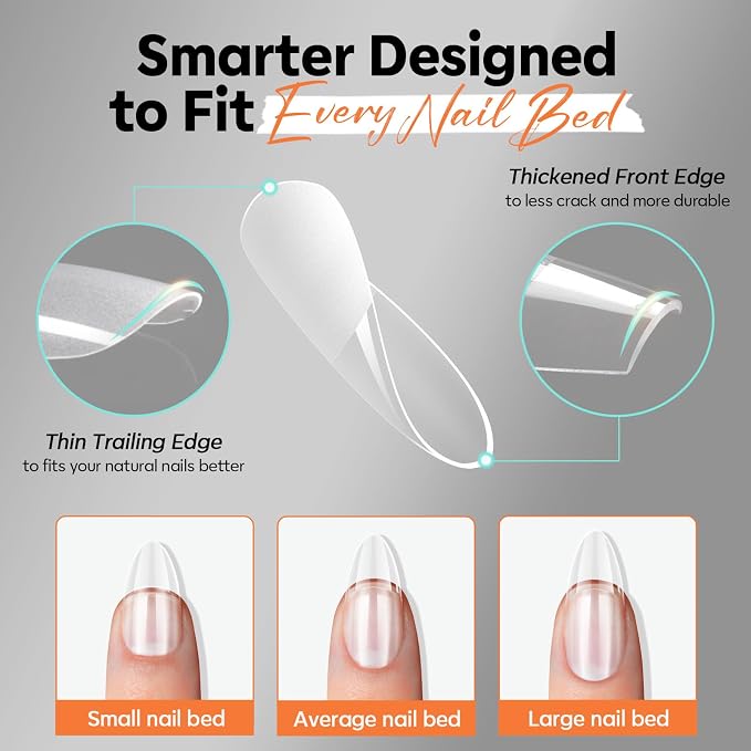 Modelones Almond Nail Tips Short Clear Soft Gel Fake Press On Nails Tip | Soft Gel Nail Tips Half Matte Full Cover Clear Acrylic Gel False Press on Extension 12 Sizes