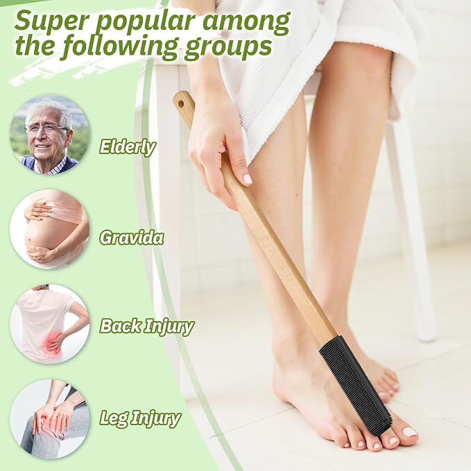 Long Handle Toe Gap Cleaning Brush+Body Shower Brush+Foot Grinder, Black | Silicone Foot Scrubber for Shower, Feet Cleaner Scrub Foot Care for Seniors,Elderly, Men and Women