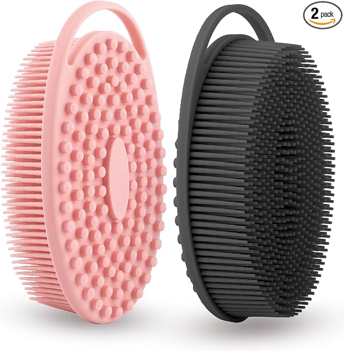 Silicone Body Scrubber 2 Pcs Silicone Loofah Exfoliating Body Scrubber for Men Women Soft Silicones Shower Scrubbers Double Sided Silicones Bath Bodys Brush for All Skin Lather Well, Black and Pink
