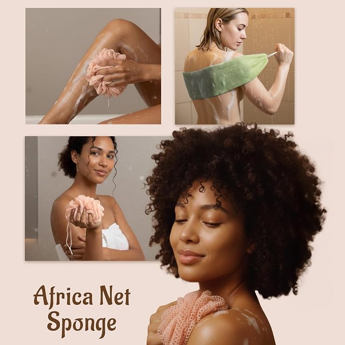 Yiclick African Net Sponge Authentic with Knots - Exfoliating Washcloth Towel, Back Scrubber for Shower Bath, Exfoliating Body Scrubber Exfoliator, African Rags Wash Cloth Loofah Lufa Sponge