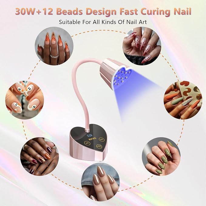 BETE Mini UV Nail Lamp Flash Cure Gel Nail Polish, 360° Foldable Gooseneck UV LED Nail Lamp with Smart Sensor, USB Portable Cordless 30W Rechargeable Nail Dryer with 3 Timers for Salon Home DIY