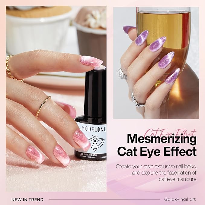 modelones Cat Eye Gel Nail Polish Set Glitter 6Colors Pastel Rainbow
