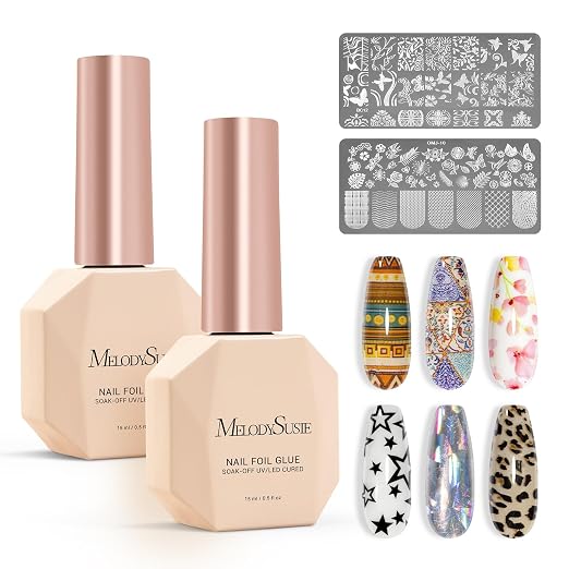 MelodySusie Nail Foil Glue Gel for Nail Art Stickers and Stamping Plates | Strong Adhesion Soak Off UV Light Cure Gel Nail Polish 4PCS