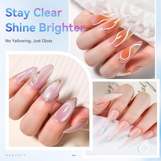 Makartt 2 Pcs Gel Top Coat and Base Coat Set, No Wipe Shine Finish | Soak Off Base Top Coat Long Lasting for Gel Nail Polish, LED UV Lamp Needed, Salon Quality Nail Manicure Gifts 10ML