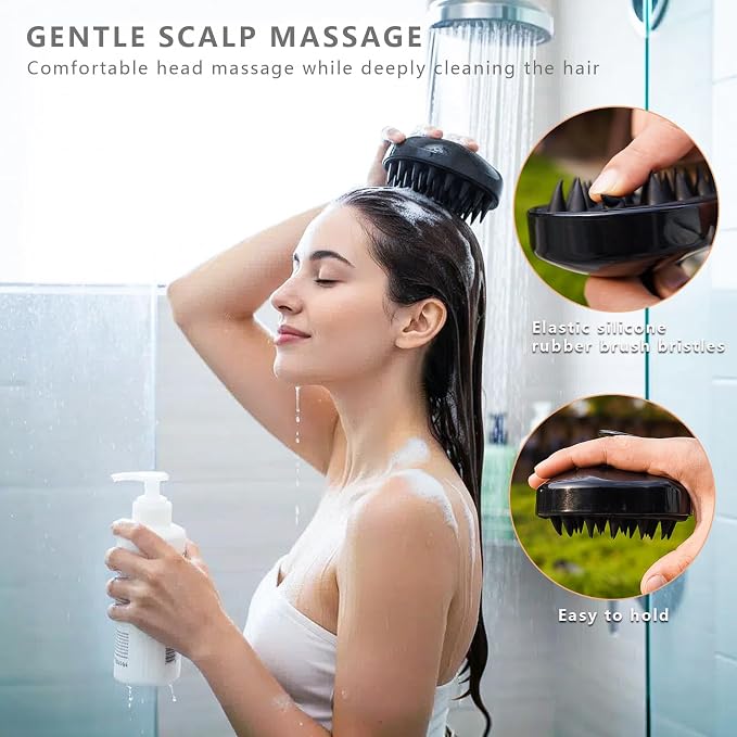 Magic Exfoliating Bath Sponge & Scalp Massager Set (2 Sponges, 1 Scrubber), Body Scrubber & Silicone Scalp Brush for Deep Cleansing, Dandruff Care & Relaxation