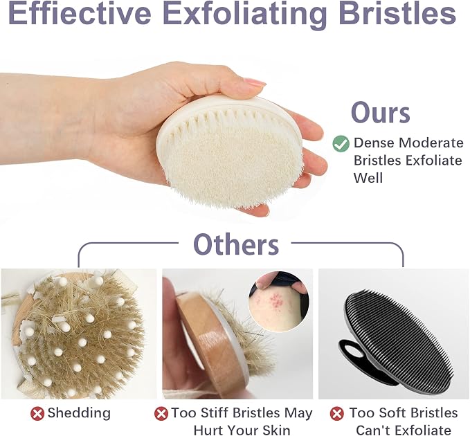 Dry Brushing Body Exfoliating Brush, Anti Slip Body Scrubber for Shower, Shower Body Cleaning Brush for Deep Cleansing & Soften Skin, Improve Circulation (Cream White)