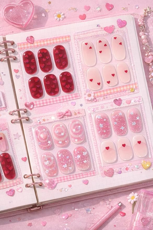 ohora Semi Cured Gel Nail Strips (N Love Puff) - Salon-Quality Valentines Nails, Works with Any Lamps, Long Lasting, Easy to Apply & Remove, Chip Resistant