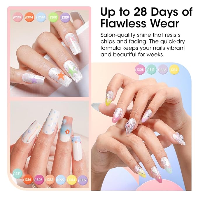GELLEN Gel Nail Polish Set 24PCS, Pastel Bright Gel Polish Kit | 24 Colors with Base, Glossy, Glitter & Cat Eye Top Coats Plus Magnet for DIY Nail Art at Home or Salon Manicure