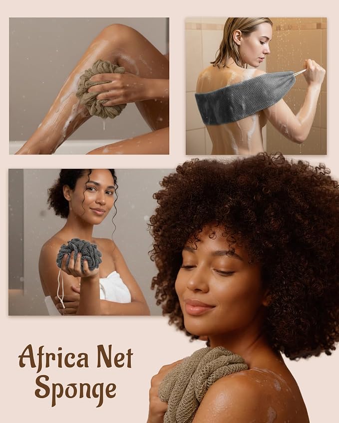 Yiclick African Net Sponge Authentic with Knots 2 Pack - Exfoliating Washcloth Towel, Back Scrubber for Shower Bath, Exfoliating Body Scrubber Exfoliator, African Rags Wash Cloth Loofah Lufa Sponge