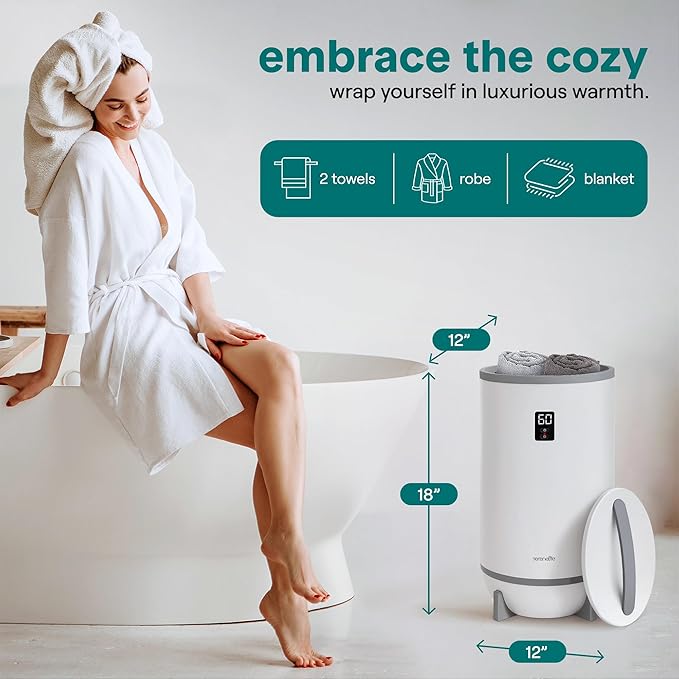SereneLife Towel Warmer & Blanket Warmer, Single Touch Hot Towel Warmer with LED Ring, Timer, Auto Shut Off, 21.5" Bathroom Towel Warmer with 20L Capacity Fits 2 Towels, Includes 2 Fragrance Discs