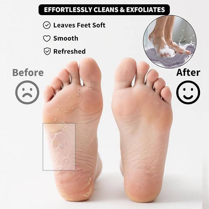 Foot Scrubber in Shower, Shower Foot Scrubber Mat,Silicone Body Scrubber,Back Scrubber with Suction Cups,Shower Body Deep Cleaning Foot Brush Exfoliating Massage Cleaner(Grey)