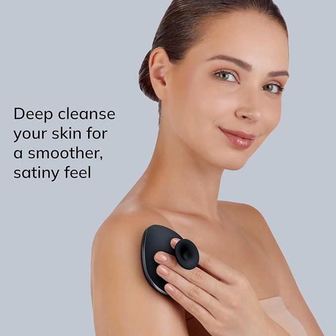 GESKE Body Brush | 4 in 1 | Design with Metal Ring | Cleansing Brush for the Entire Body | Professional Deep Cleaning | Soft Silicone Bristles | Ergonomic Two-Finger Design