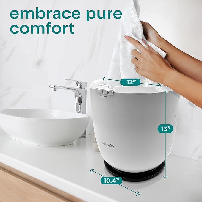 SereneLife Counter Towel Warmer Bucket - with Customized Fragrance for Spa and Bathroom, Luxury Towel Heater, Auto Shut off, Fits 1 large Towel, Blanket, Bathrobe, PJs (Black)