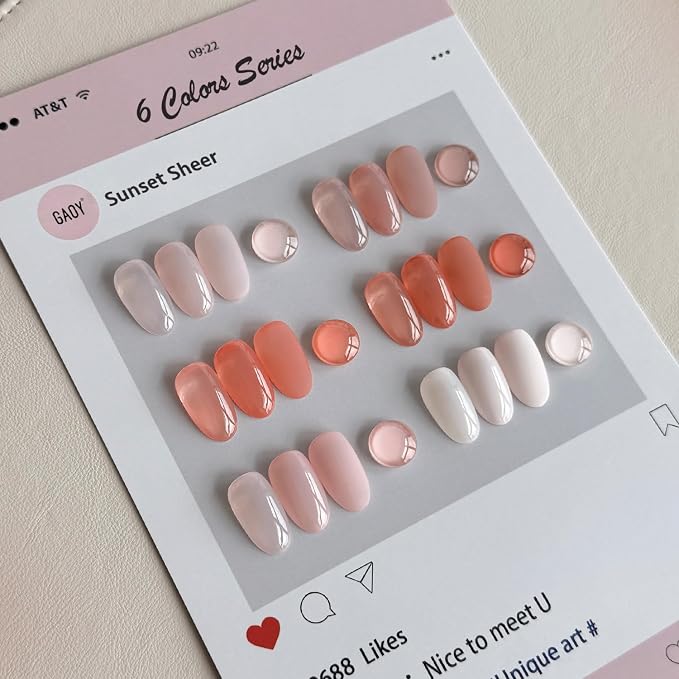 GAOY Sunset Sheer Jelly Gel Nail Polish of 6 Transparent Nude Red Pink Coral Colors Sheer Gel Polish Kit for Salon Manicure and Nail Art DIY at Home