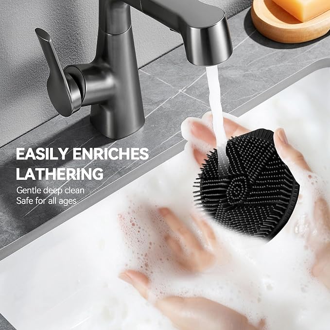 OTHIX Dual-Sided Silicone Body Scrubber, 2-in-1 Silicone Loofah for Shower Exfoliating Body Brush for Men and Women for All Skin, Scalp Massager Lather Well＆Easy to Clean (Black)