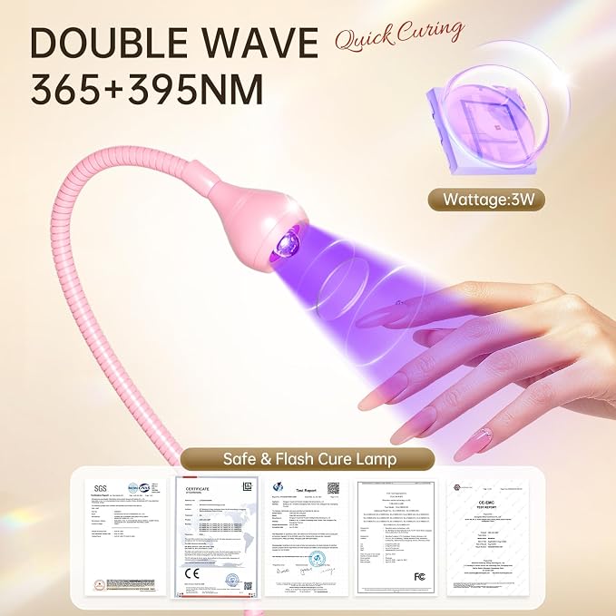 AORAEM LED Nail Lamps Flexible Gooseneck Lamp Gel Polish Curing Light Pink | Quicky Dry Nail Manicure Dryer Plug Play Portable Flash Cure Light for Gel Nails Home DIY Professionals