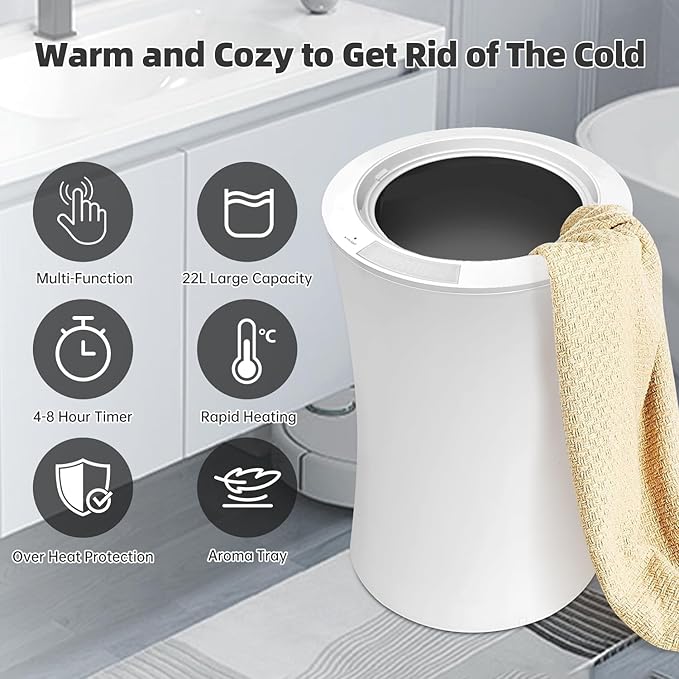 Towel Warmer 22L,4-Stage timed Heating Towel Warmers Bucket,Extra Large Towel, Bathrobe, Blanket Warmer for Bathroom,Spa, LCD Display