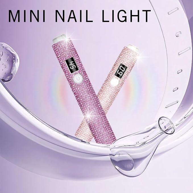 Handheld UV Light for Gel Nails, Glitter Mini UV Light for Nails, Cordless Portable Nail Lamp for Gel X Nails Fast Curing, Rechargeable LED Lamp for Rhinestone Glue Nail DIY Decoration-Purple