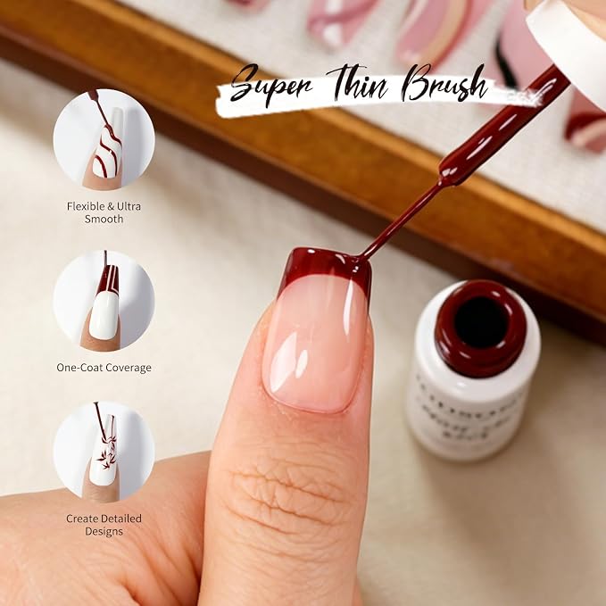 JODSONE 10 Colors Mocha Nail Art Gel Liner Set,5ml Nude Brown Gel Polish with Built-in Thin Brush,Fine Line Nail Art Pen Effect for Nails Design DIY Salon,Fall Brown Tones