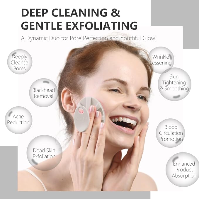 Silicone Face Scrubber 2 Pack, BEAUTAIL Manual Facial Cleansing Brush | Gentle Face Exfoliator for Sensitive Skin, Skin Care Exfoliating Face Scrubber for Men and Women, Black+Starlight