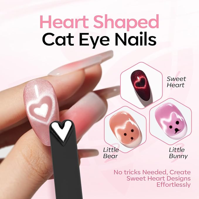 Modelones Cat Eye Magnet Black 8-in-1 Tool Strong Magnetic for Cateye Gel Polish | Steel Ball, Glass Bead& French Tip&Clover Cateye Multi-Effect Nail Magnet DIY Salon