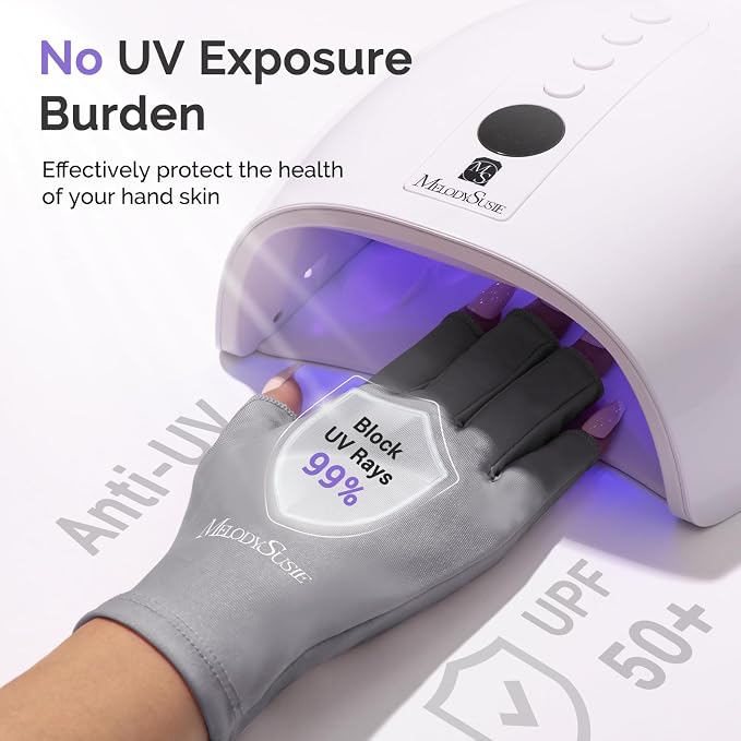MelodySusie UPF50+ Fingerless UV Protection Gloves for Gel Manicures | Cool breathable fabric,professional UPF50+ UV protection,fingerless design ideal for salon & home gel manicure,Anti UV Light