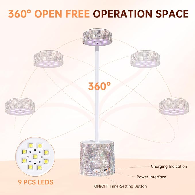 Flash Cure Nail Lamp, UV Nail Lamp for Gel Nails, Cordless Auto Sensor | 27W | Type-C | 1500mAh | Rhinestone | Mini Size | Easy to Carry | DIY Manicure | AB Diamond