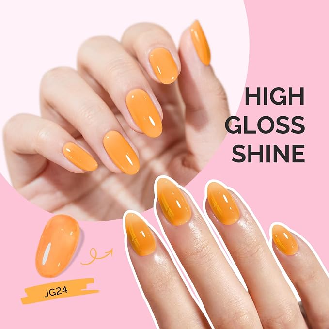 MelodySusie Yellow Gel Nail Polish, 0.5Fl.oz Jeweliver Jelly Gel Polish Translucent Neon Yellow Orange Color Soak Off UV LED Gel Polish Nail Art Design Manicure Salon DIY At Home JG24