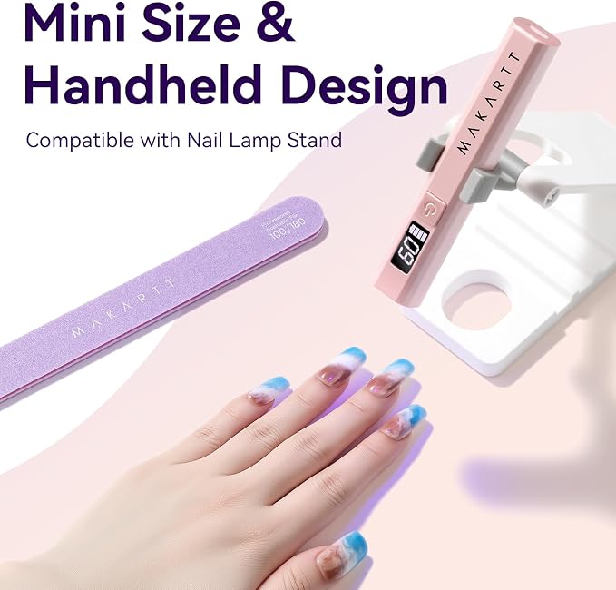 Makartt Handheld UV Light for Gel Nails Flash Cure for Gel-X Tips Nail Glue | Rechargeable Cordless Mini UV Nail Light with LCD Display for Fast Curing Gel Polish, DIY Nail Art, Home and Salon Use, Pink