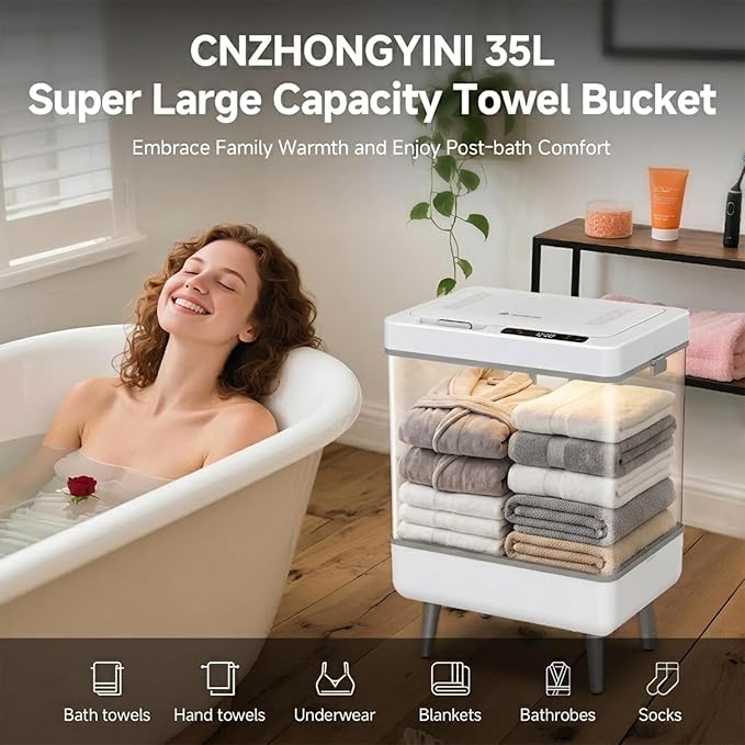 35L Foldable Towel Warmer Bucket for Bathroom, Large Hot Towel Warmers for Spa, Fast Heating & Drying Modes with 24H Timer, Auto Shut-Off, a Spa-Like Luxury for Home