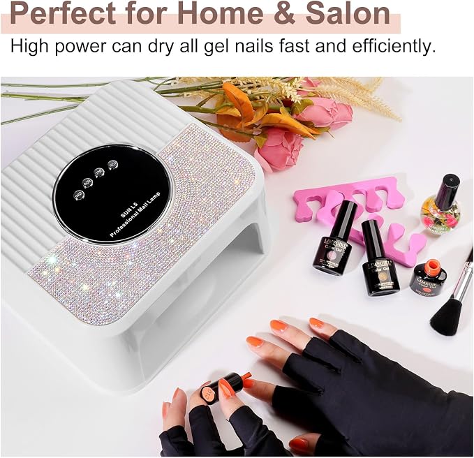 LIMEGIRL UV LED Nail Lamp Kit for Gel Polish Professional Fast Curing White Dryer Light Set with Protection Gloves Nail Art Cure Machine for Manicure Pedicure at Home and Salon