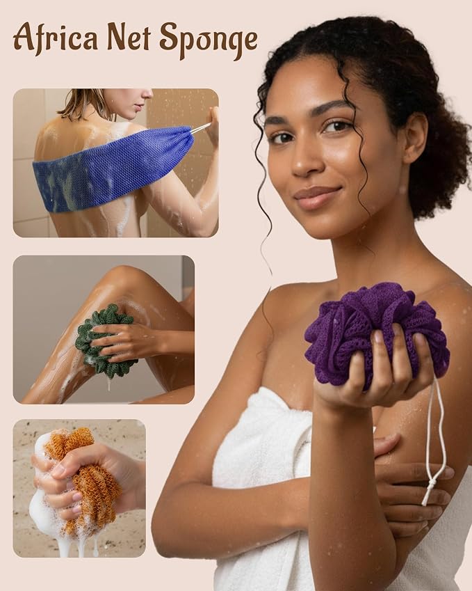 Yiclick African Net Sponge Authentic with Knots 2 Pack - Exfoliating Washcloth Towel, Back Scrubber for Shower Bath, Exfoliating Body Scrubber Exfoliator, African Rags Wash Cloth Loofah Lufa Sponge