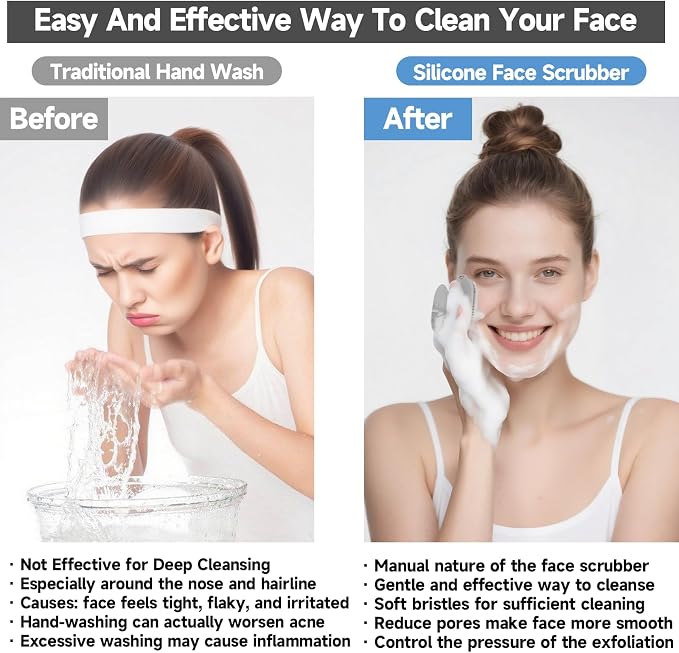 2 PCS Face Scrubber, Soft Silicone Face Exfoliator with Suction Cup for Man and Women Deep Skin Clean, Gentle Facial Cleaning Brush Suitable for All Sensitive Skin (Black+Gray)
