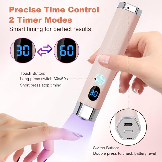 Mini Nail Lamp for Gel Nails with AI Sensor & Magnetic Stand,Rechargeable | Handheld or Hands-free,Flash Cure Nail Lamp for Gel X & Press on Nails,Gooseneck UV Light with LCD Display & 2 Timers (pink)