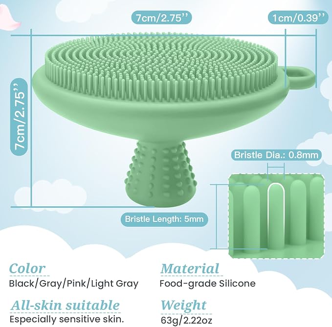 Silicone Face & Back Scrubber Set, Manual Face & Body Scrubber Exfoliator with Soft Bristles and Non-Slip Handle, Back Brush Bath Brush with 2 Detachable Brush Heads(3PCS Green Set)